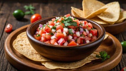 Wall Mural - mexican bread and sides dish pico de gallo isolated on an aesthetic plating, concept for advertisement background