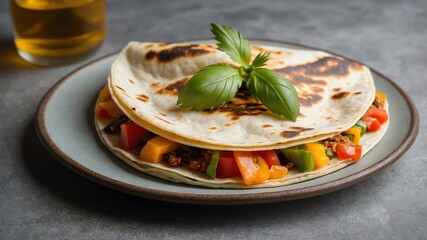 Wall Mural - mexican appetizers dish quesadillas isolated on an aesthetic plating, concept for advertisement background