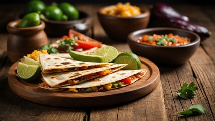 Wall Mural - mexican appetizers dish quesadillas isolated on an aesthetic plating, concept for advertisement background