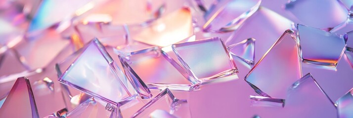 Poster - scattered glass shards create a mesmerizing pattern as they catch light against a holographic backdr
