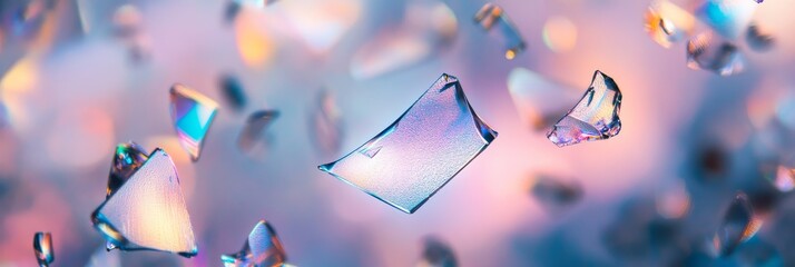 Poster - This artwork displays a captivating holographic background adorned with scattered glass shards that reflect vibrant colors, creating an enchanting visual experience