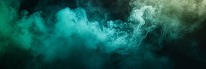 Poster - A swirling cloud of vibrant green and blue smoke billows upward, contrasting strikingly against a dark backdrop, capturing a moment of dynamic movement and color