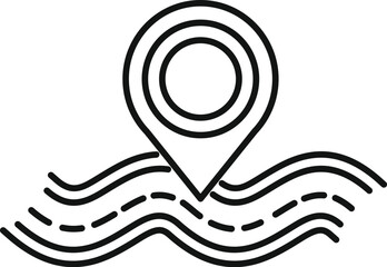 Poster - simple line art icon of a location pin indicating a winding road
