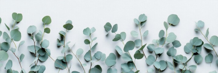 Poster - eucalyptus branches are thoughtfully arranged against a pastel gray background, showcasing a minimal