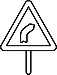 Poster - simple black and white icon of a road sign indicating a left turn ahead