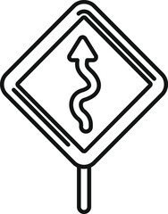 Sticker - Simple black and white icon of a winding road traffic sign indicating curves ahead