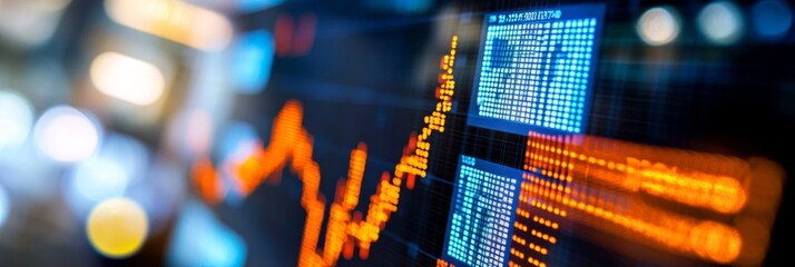 Aufkleber - a wide-angle view captures a financial chart on a digital screen, illustrating stock market movement