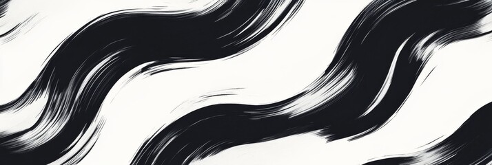 Poster - A seamless pattern features bold wavy and swirled brush strokes in black and white, creating a striking visual effect with a modern artistic flair for various design applications