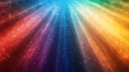 Poster - Vibrant abstract background with colorful rays of light and sparkling stars, perfect for artistic or scientific themes.