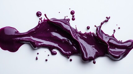 Poster - Vibrant purple paint splash creating dynamic movement on a white backdrop, perfect for artistic and creative projects.
