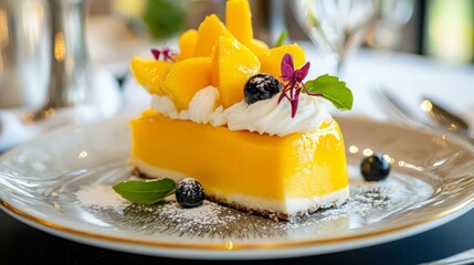 Wall Mural - Mango Dessert on a White Plate