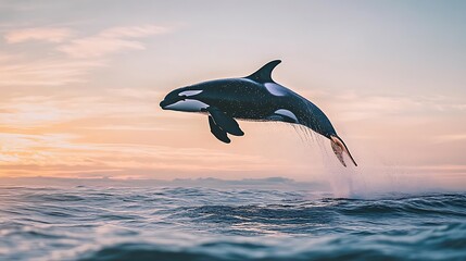 Canvas Print - Orca Leaping Out of the Water at Sunset