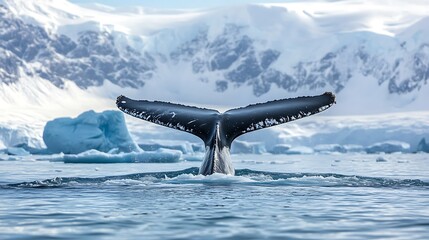 Sticker - Humpback Whale Tail Against Snowy Mountains