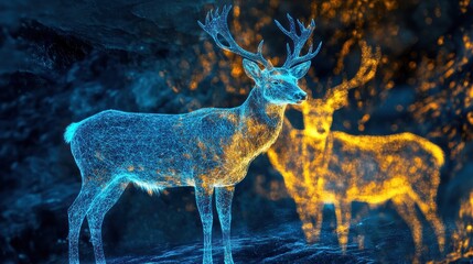 Wall Mural - Digital Deer in a Mystical Forest abstract  background