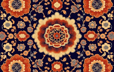 Wall Mural - 15. **Full-size seamless Japanese rug pattern with delicate repetitive designs**