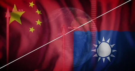 Poster - Chinese and Taiwanese flags with data processing animation over Earth