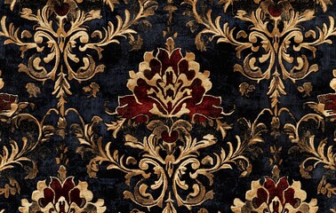 Wall Mural - 17. **Full-size seamless velvet-textured rug pattern in deep, luxurious tones**
