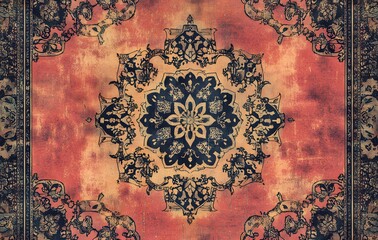 Wall Mural - 21. **Full-size seamless vintage rug design with faded medallions and intricate borders**