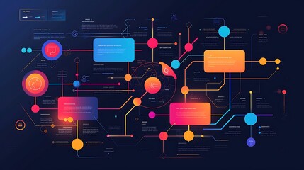 Fototapete - Abstract illustration of complex interconnected network for representing technology data flow communication and digital connectivity in modern information system concept.