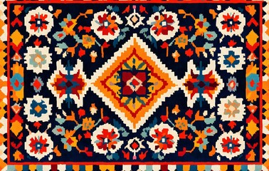 Wall Mural - 10. **Full-size seamless Bohemian rug design with eclectic geometric and floral patterns**