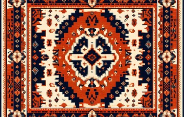 Wall Mural - 11. **Full-size seamless tribal rug pattern with repeating symmetrical designs**