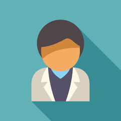 Canvas Print - Flat style icon of a young male doctor with dark hair wearing a lab coat and looking forward, on turquoise background