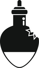 Poster - Black solid icon for a broken chemistry glass, isolated vector illustration