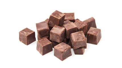 Delicious chocolate cubes isolated on a white background, perfect for easy color editing, ideal for dessert, confectionery, and food-related designs in a clean and minimalistic style