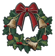 Wall Mural - holiday wreath with bells and ribbon, cut out - stock png.