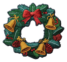 Wall Mural - colorful embroidered christmas wreath with bells, cut out - stock png.