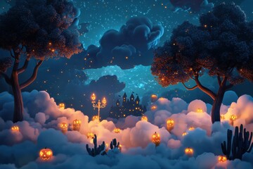 Wall Mural - Halloween Night in the Clouds.