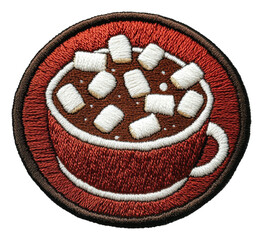 cute hot chocolate patch with marshmallows, cut out - stock png.