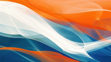 Wall Mural - Abstract flowing waves of orange, blue, and white on a gradient background.