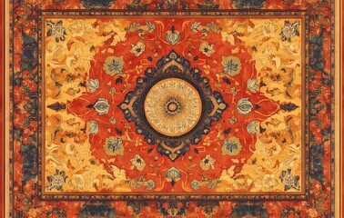 Wall Mural - 3. **Full-size seamless Turkish rug design with traditional motifs and rich hues**