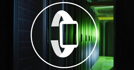 Poster - Smartwatch icon animation over server racks in data center