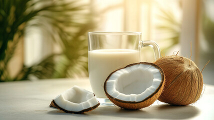 A glass of coconut milk.