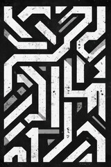 Wall Mural - A black and white geometric abstract pattern with a grunge texture.