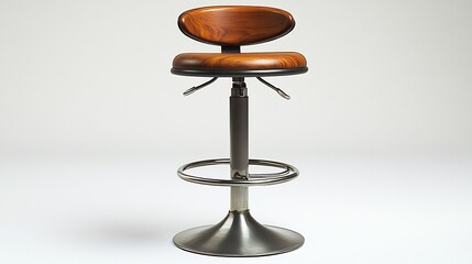 Wall Mural - Contemporary metal bar stool with a wooden seat isolated on a white background