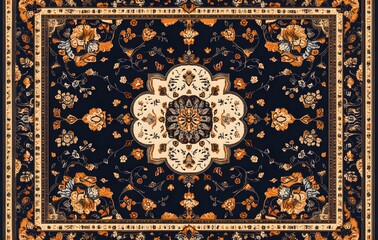 Wall Mural - 1. **Full-size seamless Persian rug pattern with intricate floral and geometric designs**