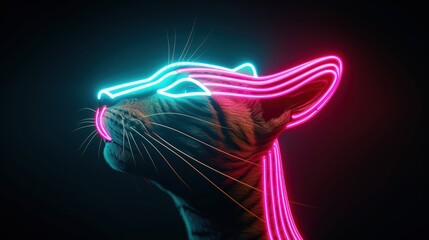 Wall Mural - An ethereal neon fantasy animal portrait, where the creature's form is outlined in luminous neon colors against a dark backdrop, evoking a sense of mystery and wonder.