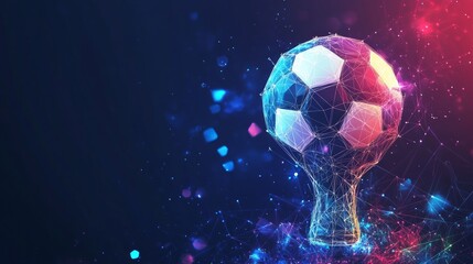 Vector isolated colorful football cup. Low poly wireframe and points. Polygonal 3D white attraction concept on dark background. Geometry triangle. Abstract sports mash line origami