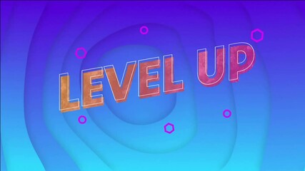 Poster - Level up text animation over blue shapes on purple background