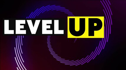 Canvas Print - Level up text animation over purple and yellow spiral shapes on dark background