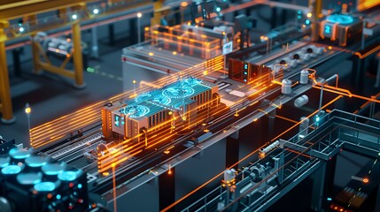 Poster - 3d illustration of futuristic factory advanced robotics automation for global industrial technology 