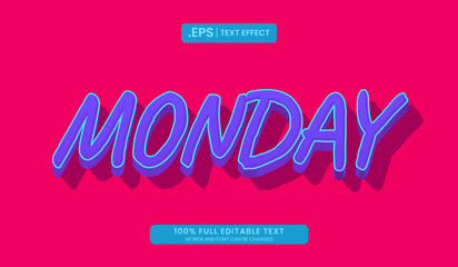 Wall Mural - Design editable text effect, monday in 3d text, suitable for headline social media templates