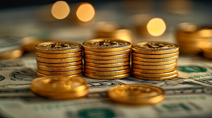 Wall Mural - Pile of gold coins are arranged in stacks