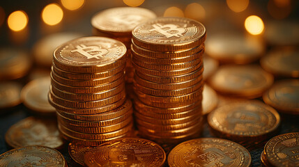 Wall Mural - Pile of gold coins are arranged in stacks