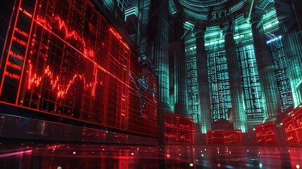 Poster - Futuristic stock exchange with digital red green screen for Finance Business Stock market chart data Exchange Concept.