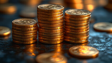 Wall Mural -  Pile of gold coins are arranged in stacks