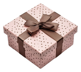 Wall Mural - Elegant pink gift box with brown ribbon decoration, cut out - stock png.